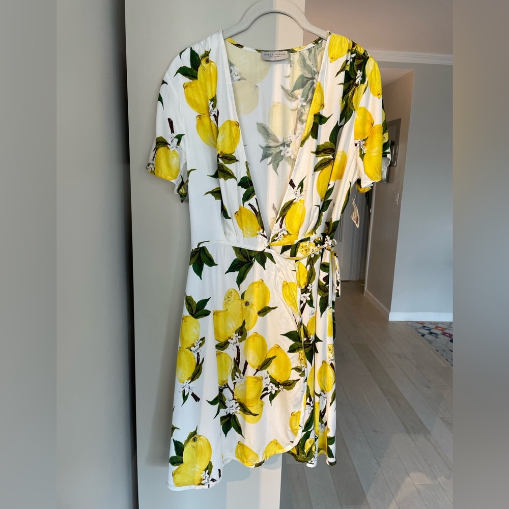 Dress Forum Los Angeles Lemon Patterned Wrap Dress Size M